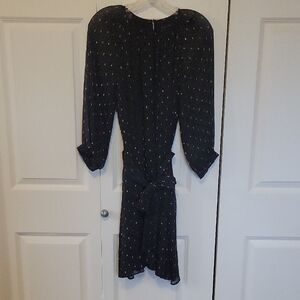 Ann Taylor Black Long Sleeve Dress with Subtle Pattern